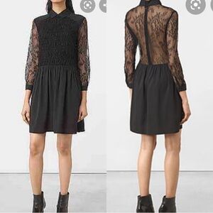 All Saints Nia Black Lace Dress Feminine Dark Black Dress Size 0